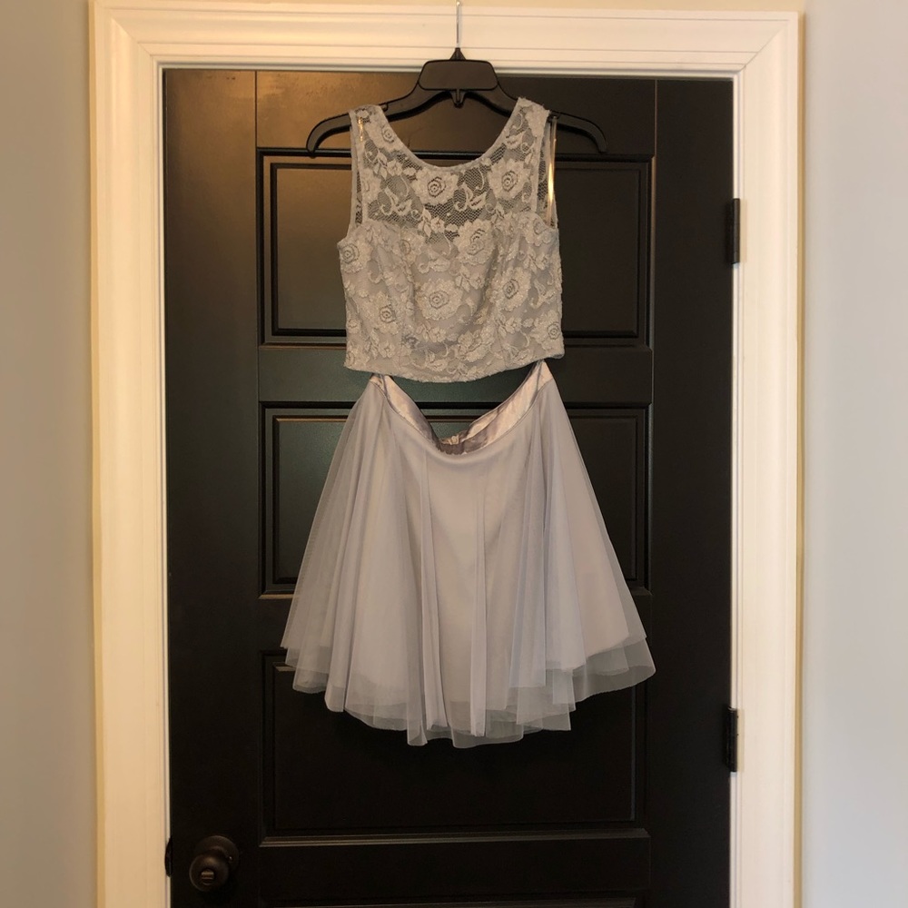 Gray two piece formal skirt and top